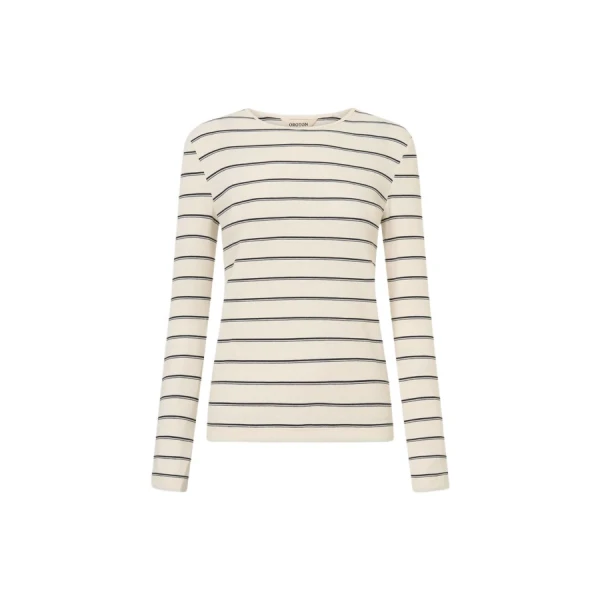 Oroton Eve Fine Rib Long Sleeve Stripe Tee - Oroton Tops - Australian Heritage Luxury - Shop at Coveti