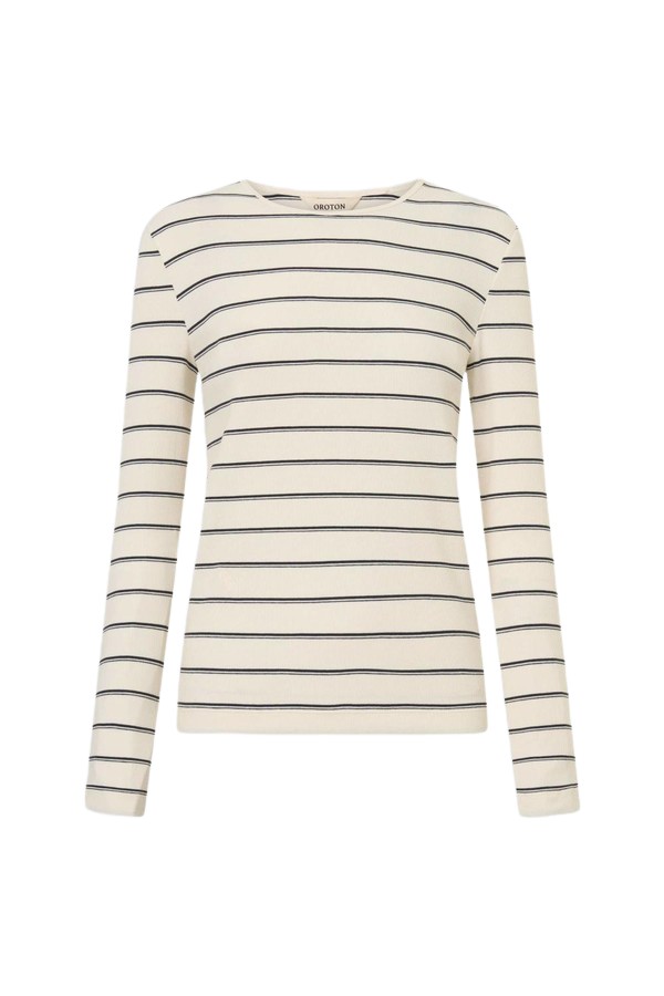 Oroton Eve Fine Rib Long Sleeve Stripe Tee - Oroton Tops - Australian Heritage Luxury - Shop at Coveti
