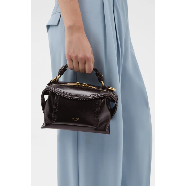 Oroton Mica Crackle Broguing Mini Bowler - Bags - Australian Luxury Leather Handbag at Coveti