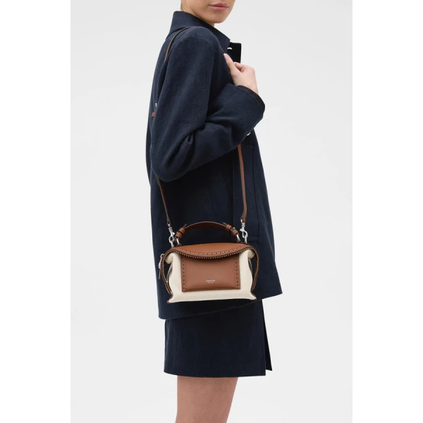 Oroton Mica Mini Bowler Canvas Broguing - Bags - Australian Luxury Leather Handbag at Coveti