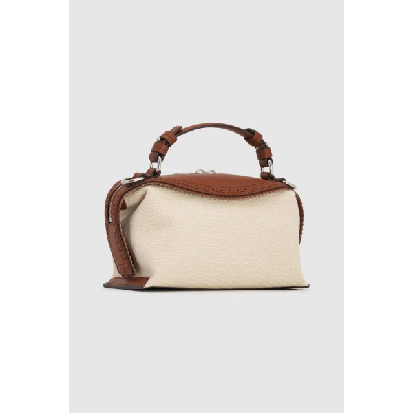 Oroton Mica Mini Bowler Canvas Broguing - Bags - Australian Luxury Leather Handbag at Coveti