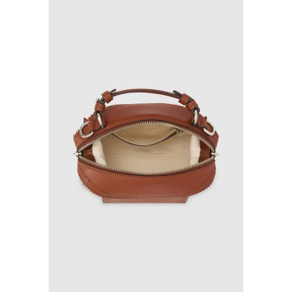 Oroton Mica Mini Bowler Canvas Broguing - Bags - Australian Luxury Leather Handbag at Coveti
