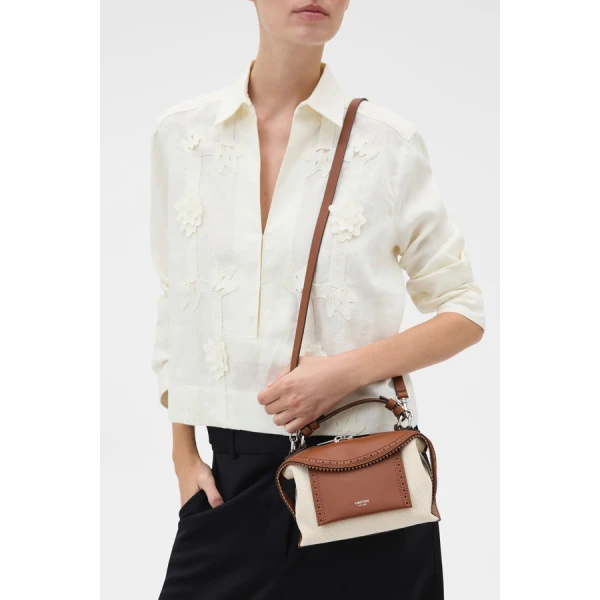 Oroton Mica Mini Bowler Canvas Broguing - Bags - Australian Luxury Leather Handbag at Coveti