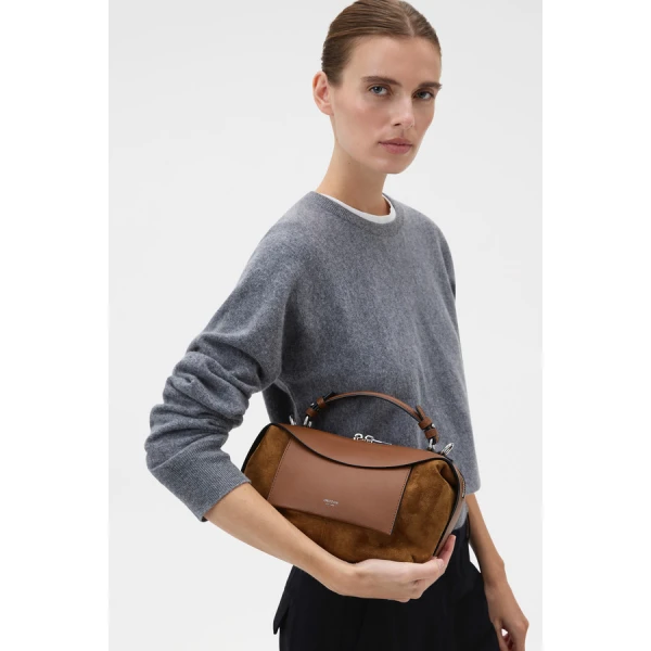 Oroton Mica Mini Bowler Suede - Bags - Australian Luxury Leather Handbag at Coveti