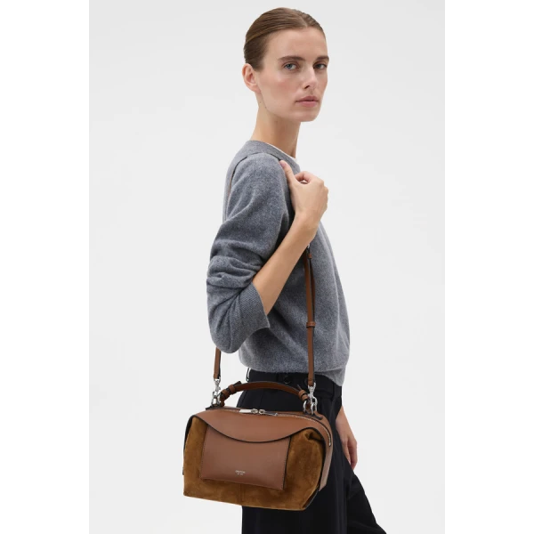 Oroton Mica Mini Bowler Suede - Bags - Australian Luxury Leather Handbag at Coveti