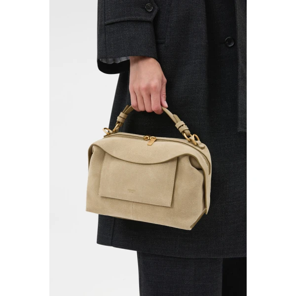 Oroton Mica Suede Bowler - Bags - Australian Luxury Leather Handbag at Coveti