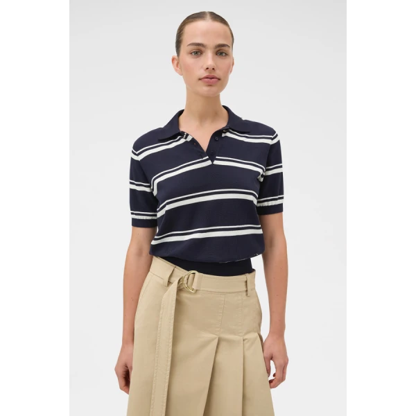 Oroton Short Sleeve Stripe Knit Polo - Oroton Tops - Australian Heritage Luxury - Shop at Coveti