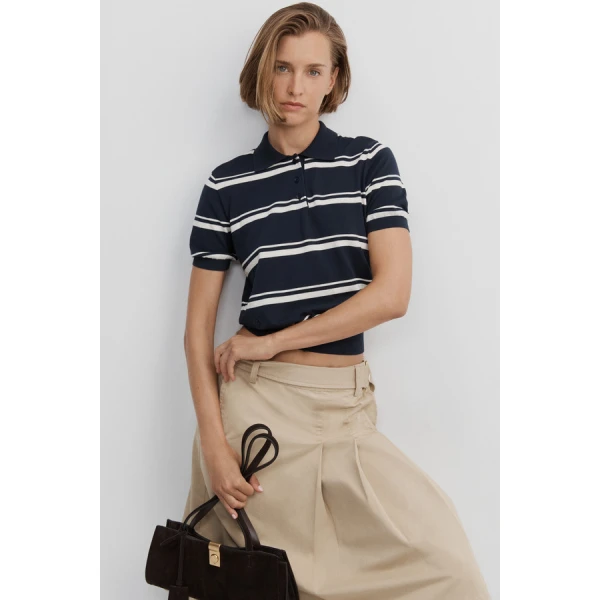 Oroton Short Sleeve Stripe Knit Polo - Oroton Tops - Australian Heritage Luxury - Shop at Coveti