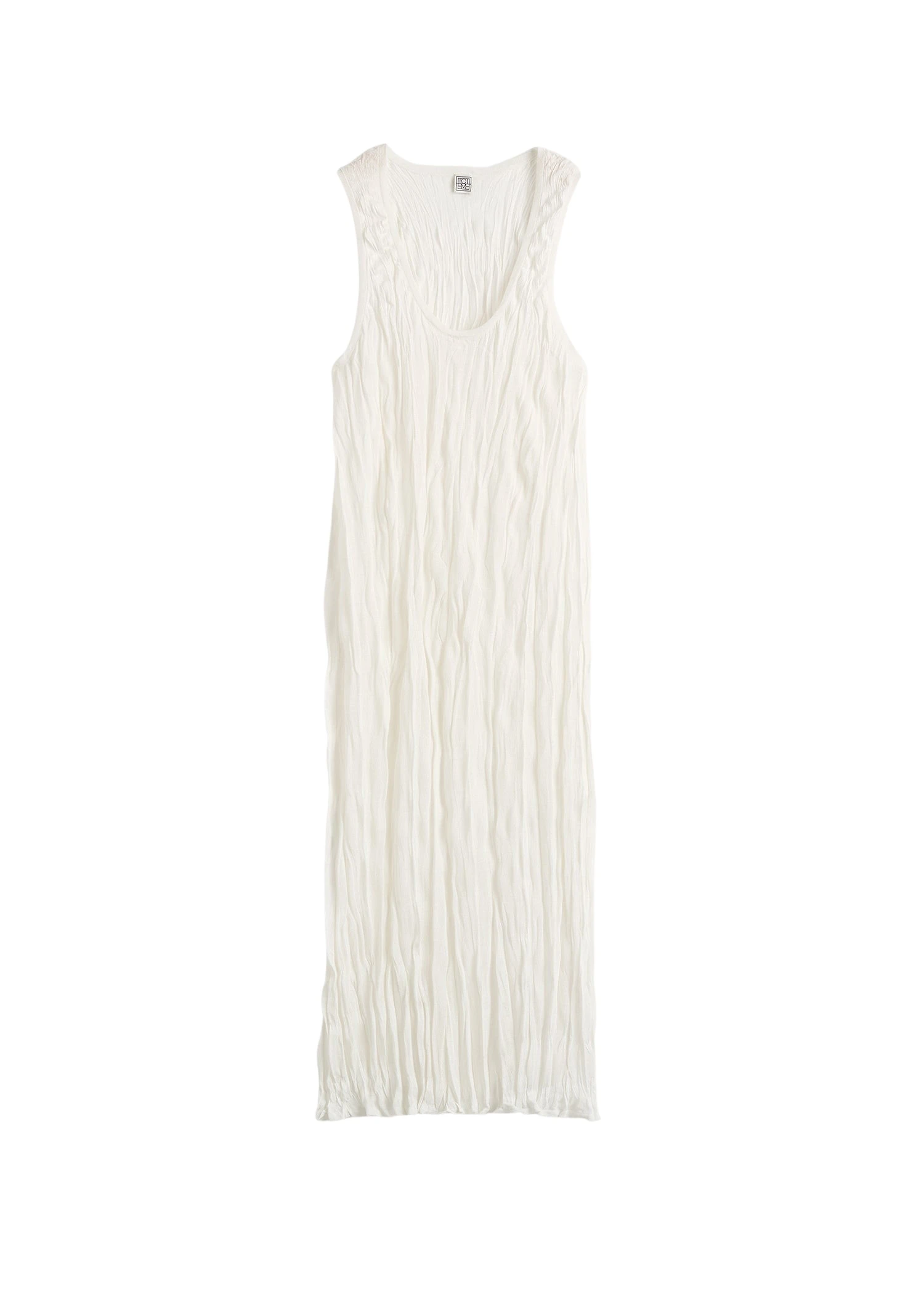 Toteme-Crinkled-Knit-Tank-Dress-White60362_nobg Toteme Dresses with minimalist design at Coveti