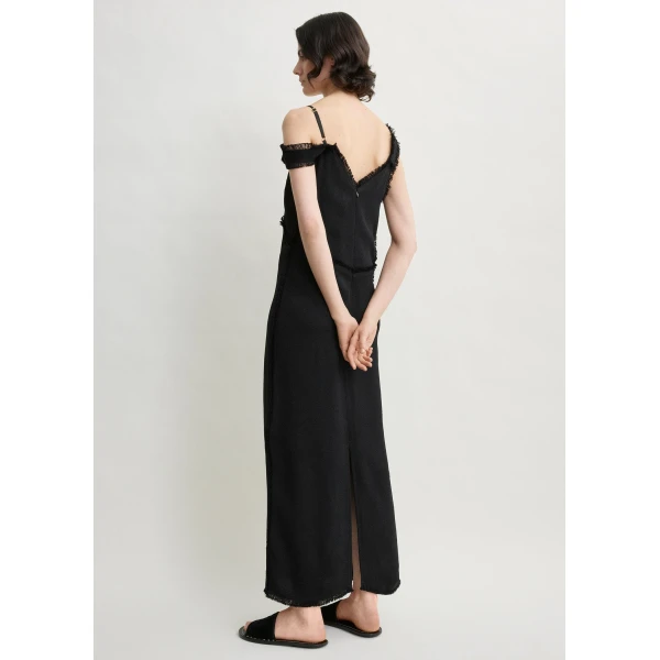 V-Neck Raw Slip Dress Black - Image 3