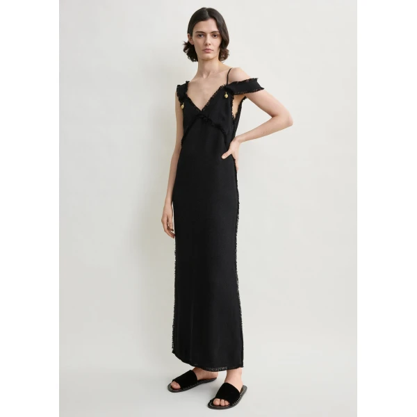 V-Neck Raw Slip Dress Black - Image 5