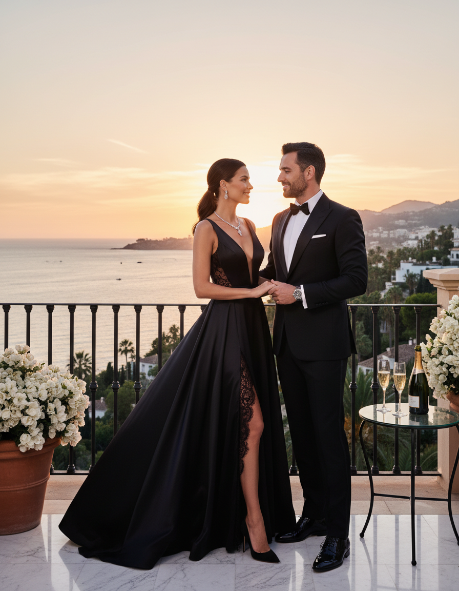 Gemma Deeks Style Guide: Black tie Date night in Marbella Summer 2026