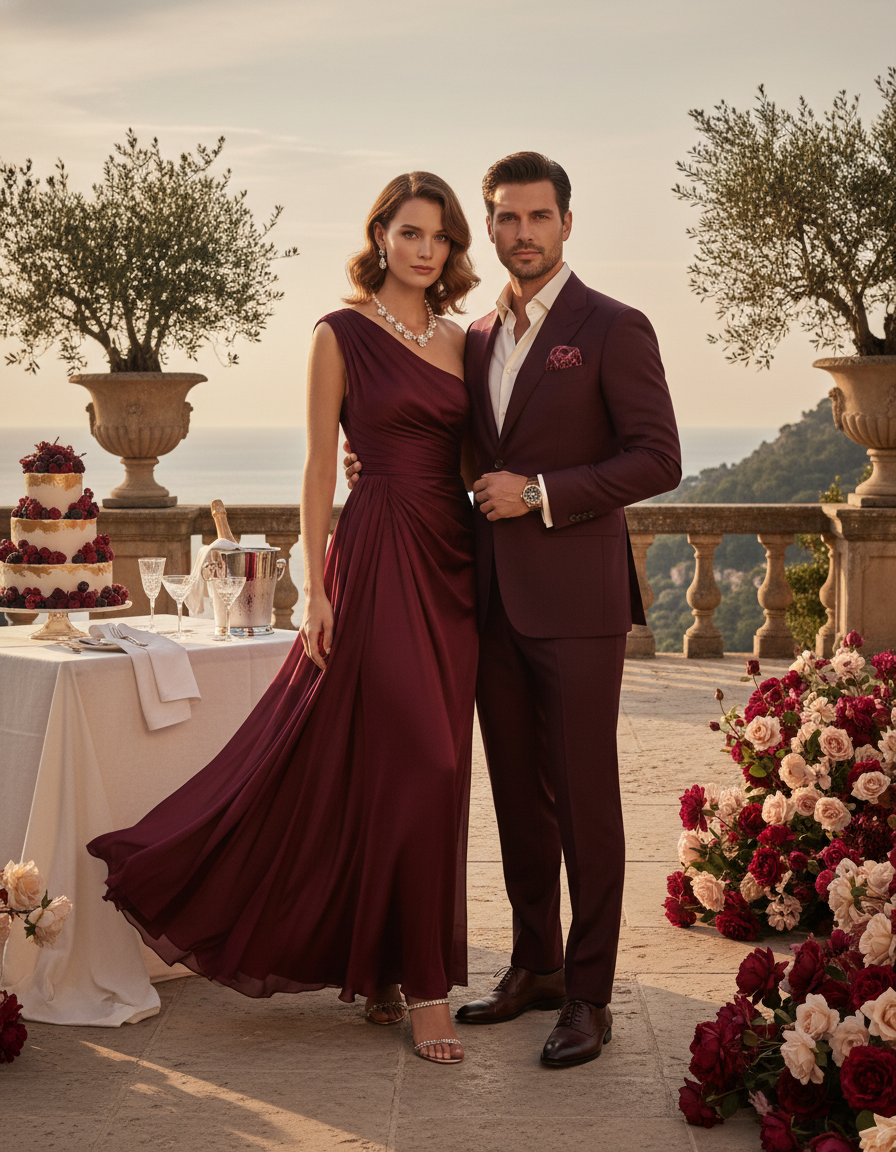 Gemma Deeks Style Guide: Elegant Chic Anniversary in Burgundy Summer 2026