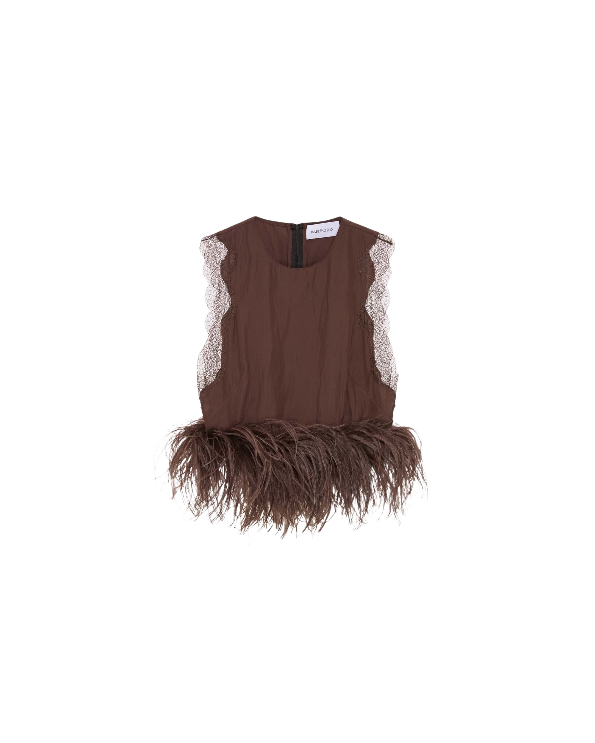 Elevate your elegance in this 16Arlington Tops from the luxury feather dress edit