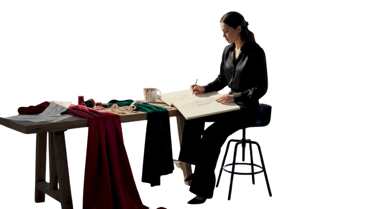 Ein Modedesigner entwirft neue Kollektionen im exklusiven Atelier.
