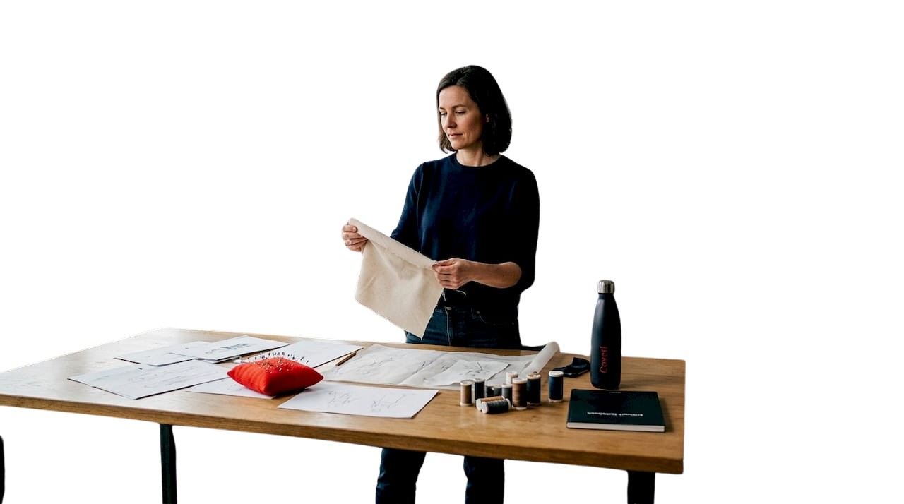 Ein Modedesigner arbeitet kreativ im Textilstudio und entwickelt neue Stoffmuster und Designs.