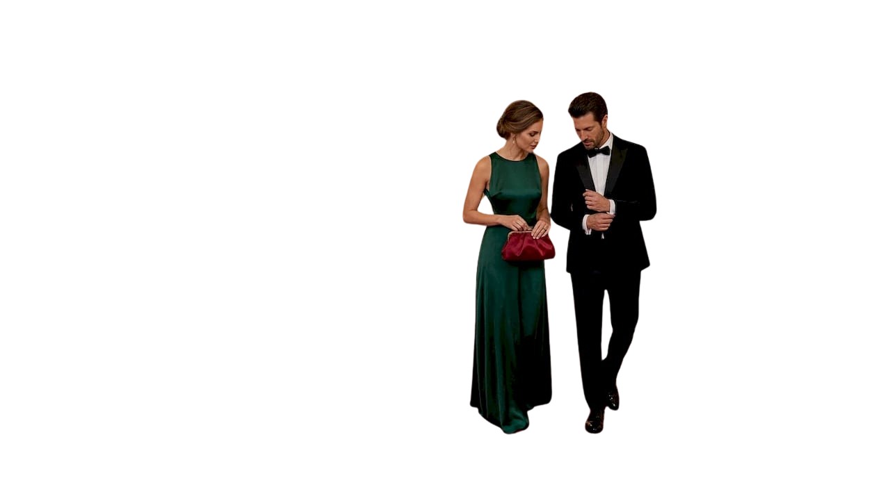 Gli invitati al gala fanno il loro ingresso nella sala da ballo, avvolta da un'eleganza senza tempo.