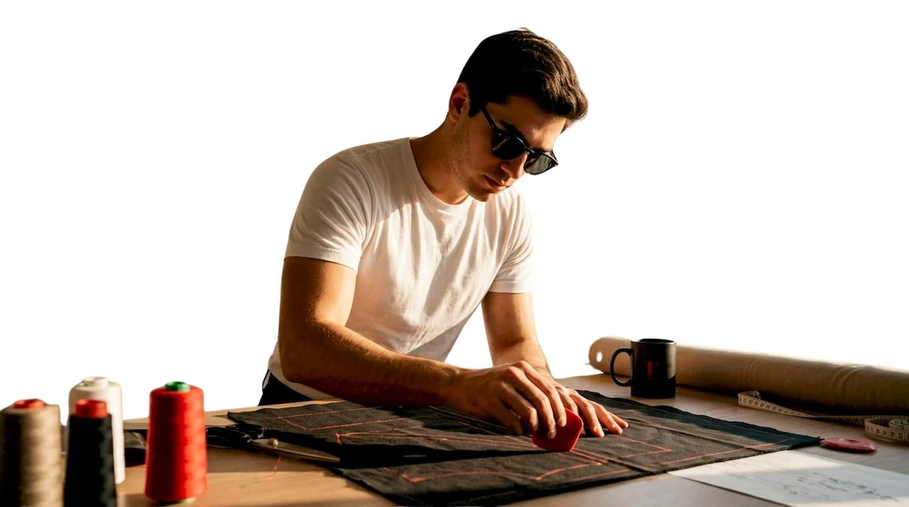 Joven diseñador concentrado en la creación de un nuevo diseño de moda