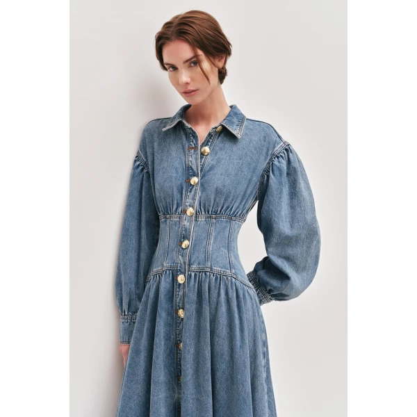 Aje Lorraine Denim Midi Dress, view 3