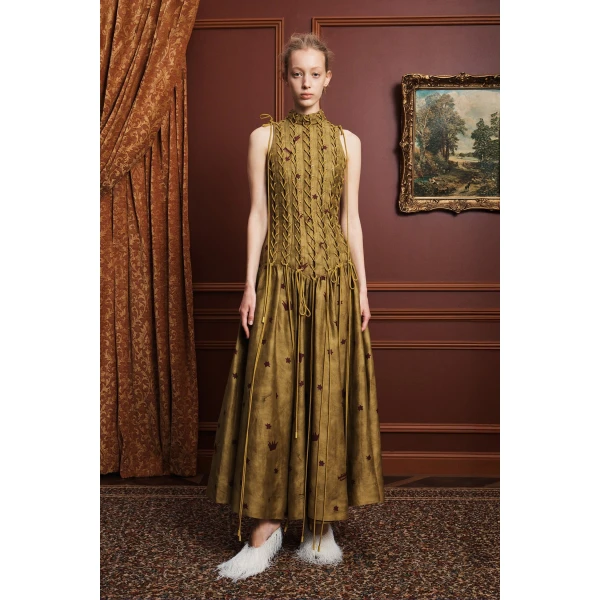 Alemais Astro Gown Olive  Sustainable Dresses with Alemais print - Coveti Australian Designer