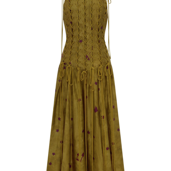 Alemais Astro Gown Olive  Sustainable Dresses with Alemais print - Coveti Australian Designer