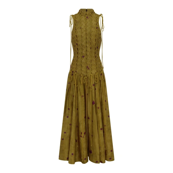 Alemais Astro Gown Olive  Sustainable Dresses with Alemais print - Coveti Australian Designer