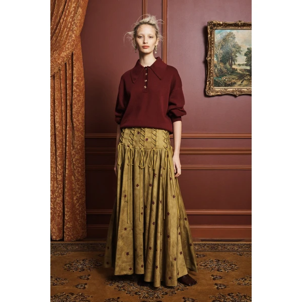 Alemais Astro Skirt Olive  Sustainable Skirts with Alemais print - Coveti Australian Designer