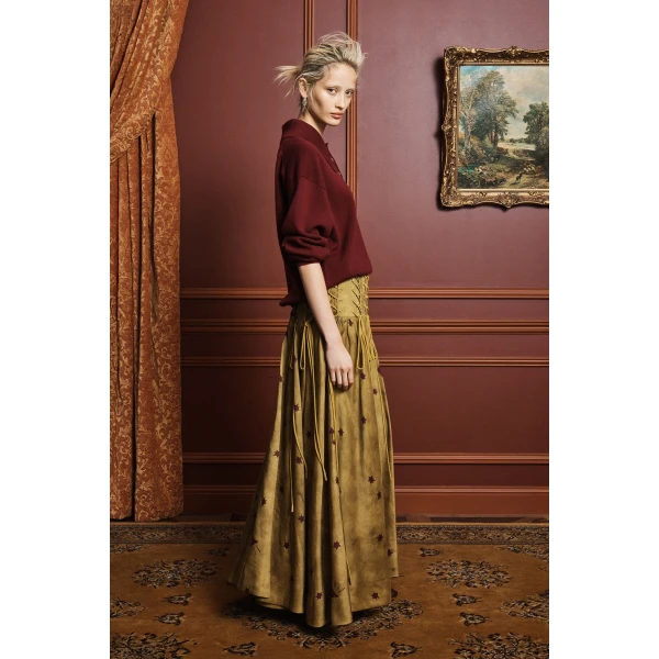 Alemais Astro Skirt Olive  Sustainable Skirts with Alemais print - Coveti Australian Designer