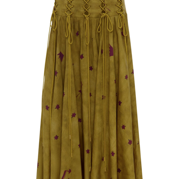 Alemais Astro Skirt Olive  Sustainable Skirts with Alemais print - Coveti Australian Designer