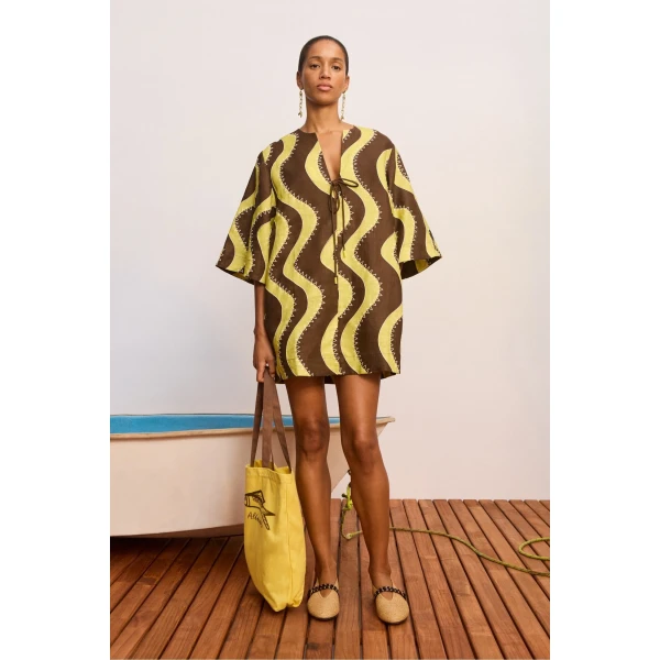 Alemais Frankie Mini Dress Yellow  Sustainable Dresses with Alemais print - Coveti Australian Designer