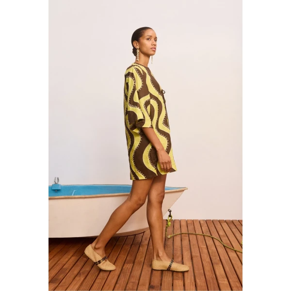 Alemais Frankie Mini Dress Yellow  Sustainable Dresses with Alemais print - Coveti Australian Designer