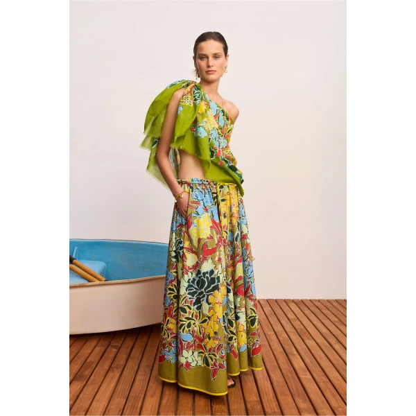 Alemais Solstice Midi Skirt  Sustainable Skirts with Alemais print - Coveti Australian Designer