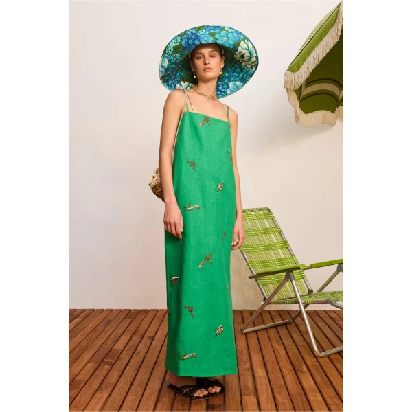 Alemais Wanda Embroidered Midi Dress  Sustainable Dresses with Alemais print - Coveti Australian Designer