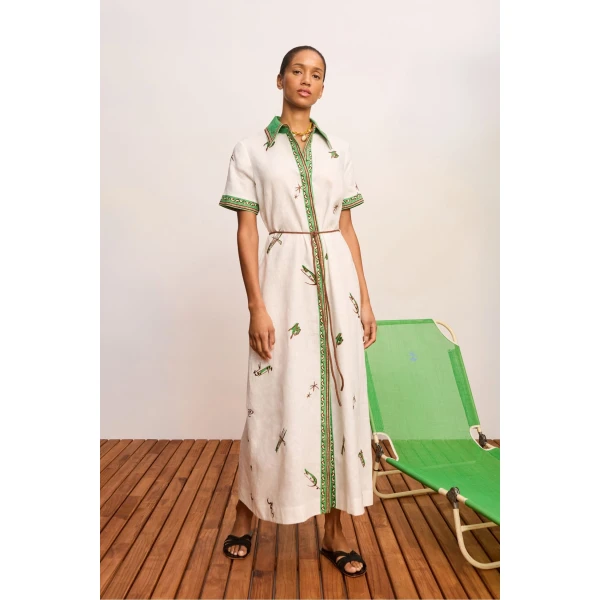 Alemais Wanda Embroidered Shirtdress  Sustainable Dresses with Alemais print - Coveti Australian Designer