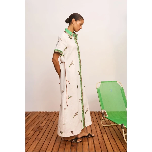 Alemais Wanda Embroidered Shirtdress  Sustainable Dresses with Alemais print - Coveti Australian Designer