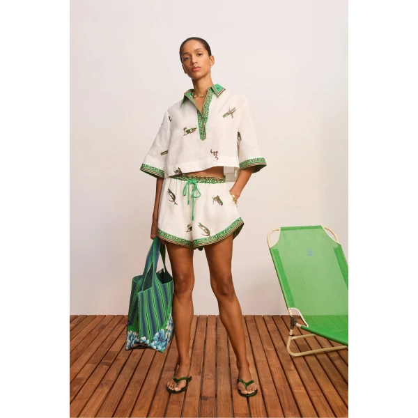 Alemais Wanda Embroidered Short  Sustainable Shorts with Alemais print - Coveti Australian Designer