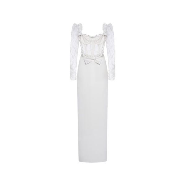 Alessandra Rich Cady Evening Dress with Lace Bustier