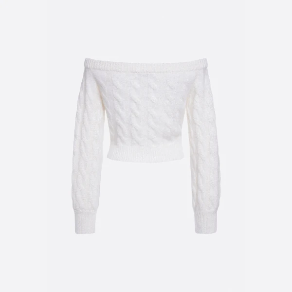 Mohair Sequin Cable Knit Off Shoulder Cardigan
