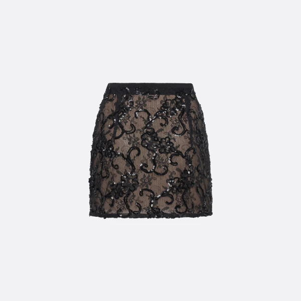 Sequin Embroidered Lace Mini Skirt