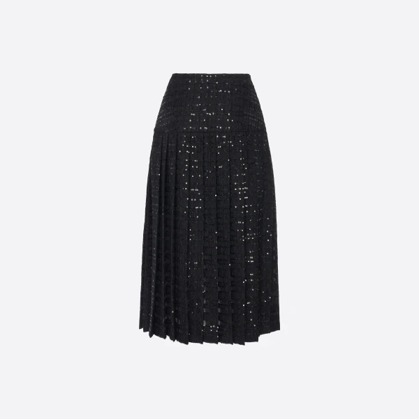 Sequin Tweed Pleated Skirt