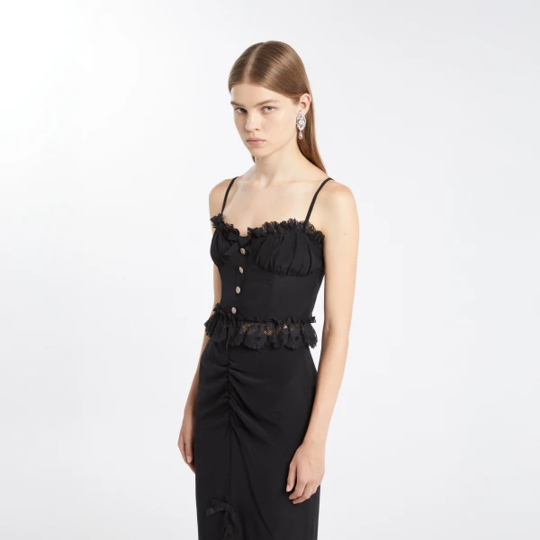 Silk Midi Skirt with Lace Trims