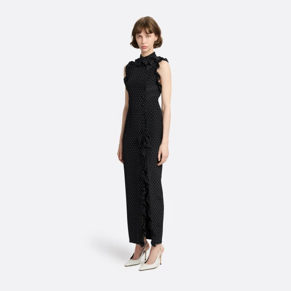 Silk High Neck Midi Dress