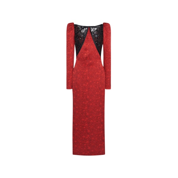 Alessandra Rich Silk Jacquard Evening Dress with Lace Insert