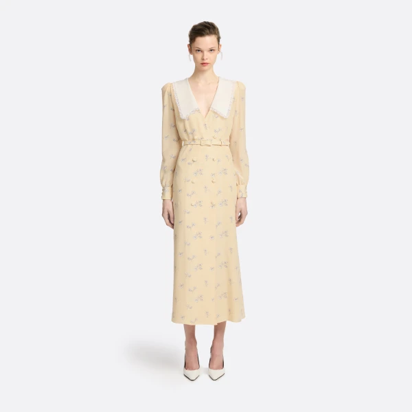 Silk Midi Dress with Collar