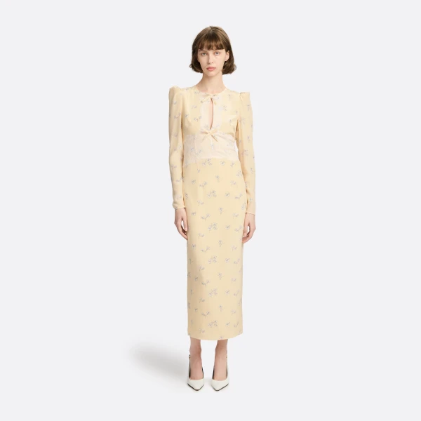 Silk Midi Dress with Lace Detail