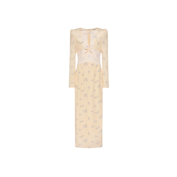 Alessandra Rich Silk Midi Dress with Lace Detail