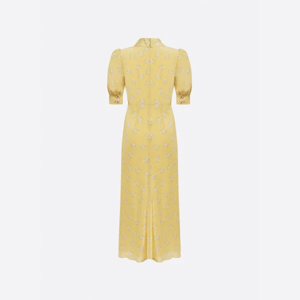 Silk Midi Dress with Pearl Button Detail