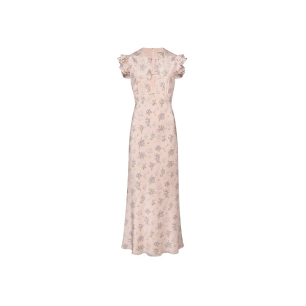 Alessandra Rich Silk Midi Dress with Ruffle Sleeves