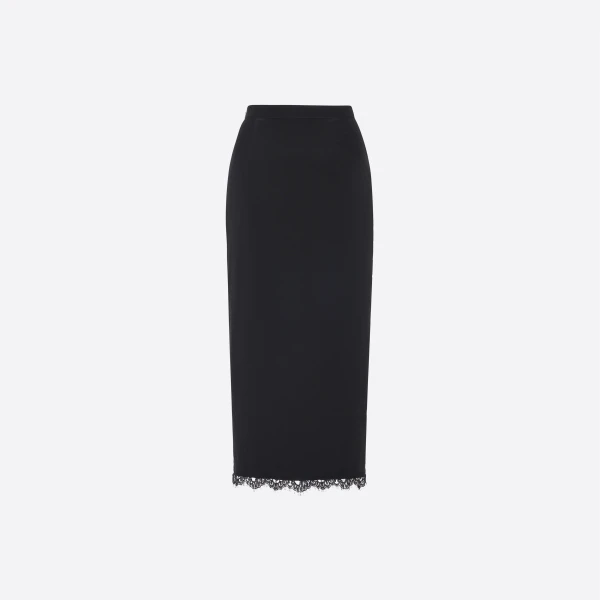 Silk Midi Skirt with Lace Trims