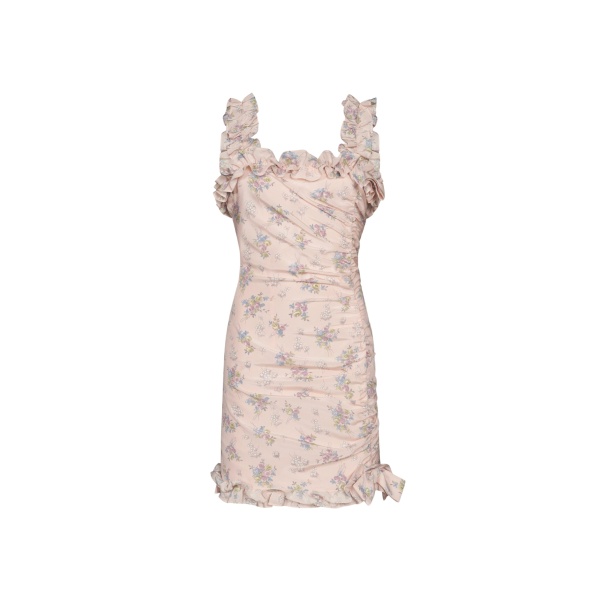 Alessandra Rich Silk Mini Dress with Ruffles